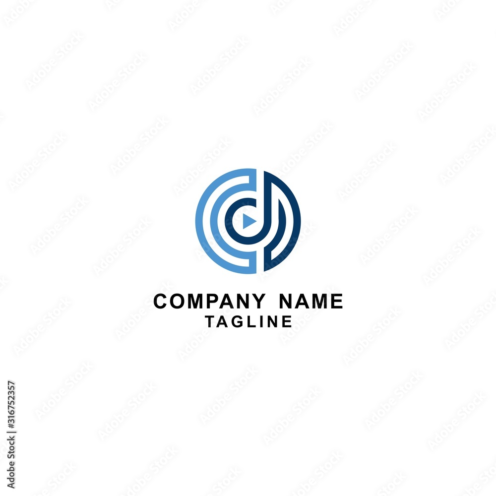 CD letter circle round play button logo vector icon illustration