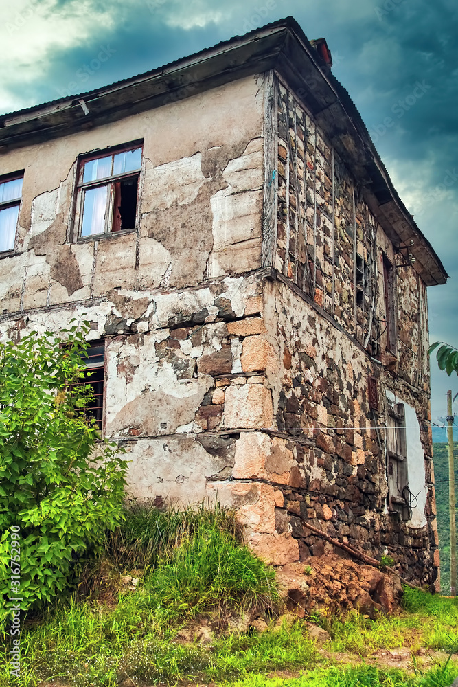 Old abandoned traditional stone house in Ordu, Black Sea region, Turkey