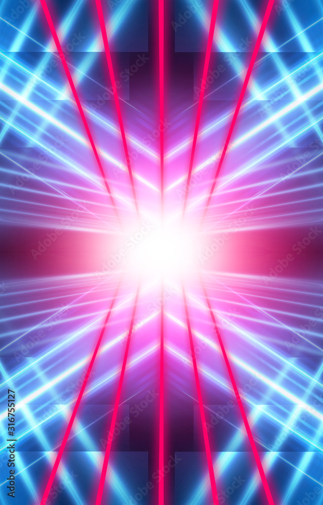 Obraz premium Modern abstract neon background. Blue and pink neon light, rays, lines, abstract light. Empty background, scene, poster. Light tunnel.