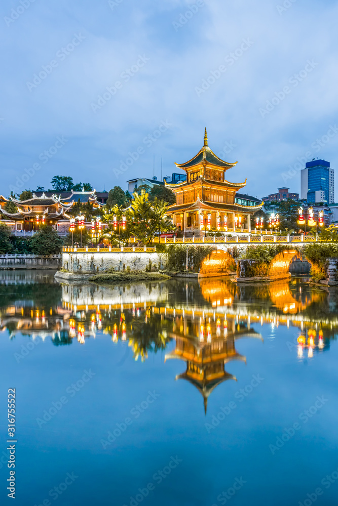 Fototapeta premium Night view of Jiaxiu pavilion in Guiyang, Guizhou, China
