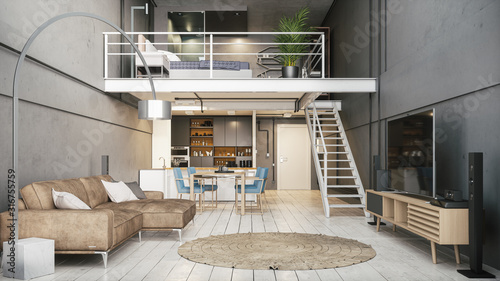 Konstfotografi Modern interior of a duplex apartment