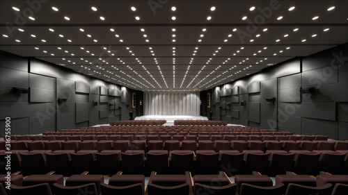 Large conference room with stage. 3d illustration