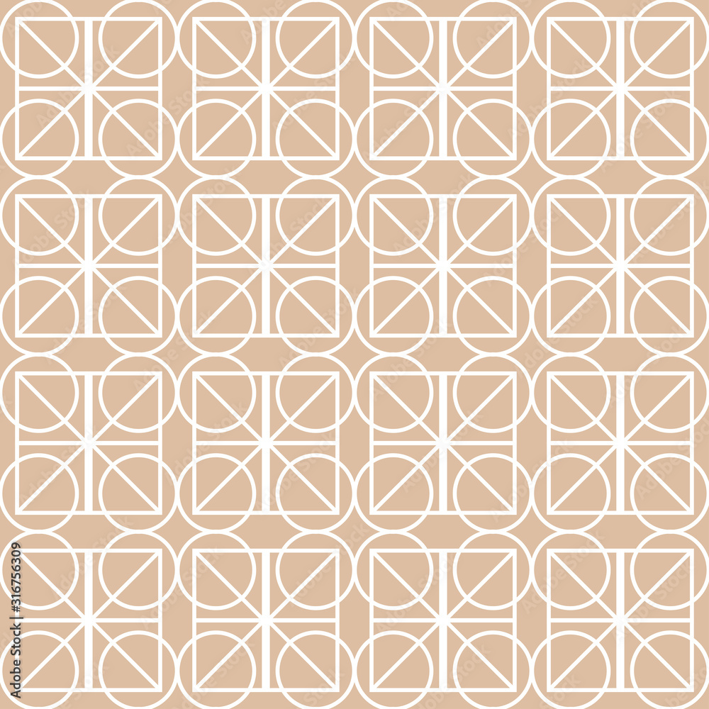 Geometric seamless pattern. White ornament on beige background