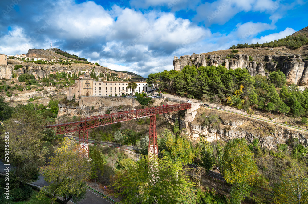 San Pablo Bridge and panoramic view of Cuenca, Spain.