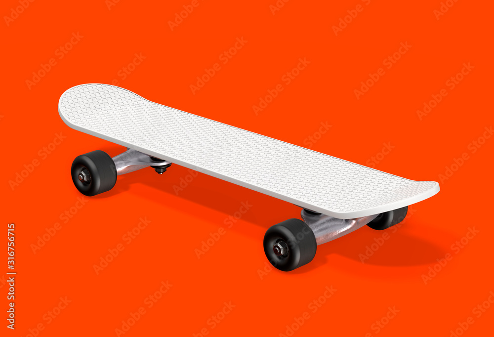 White skateboard on a red background. 3d rendering