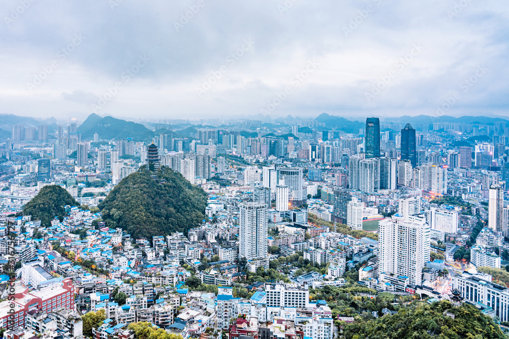 Naklejka premium Panoramic view of Guiyang City, Guizhou Province, China