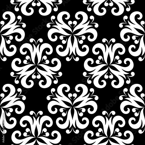 Floral seamless background. Monochrome black and white pattern. Vector illustrationFloral seamless background. Monochrome black and white pattern photo