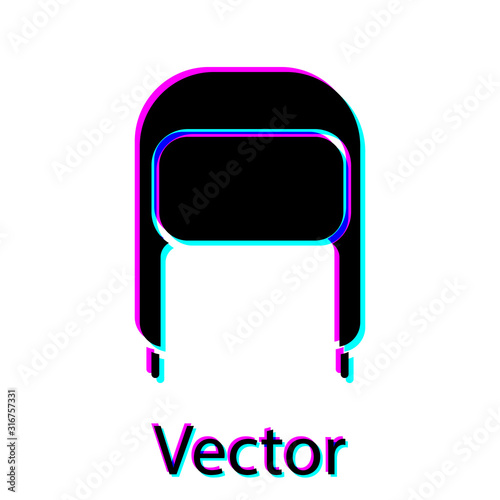 Black Winter hat with ear flaps icon isolated on white background. Vector Illustration