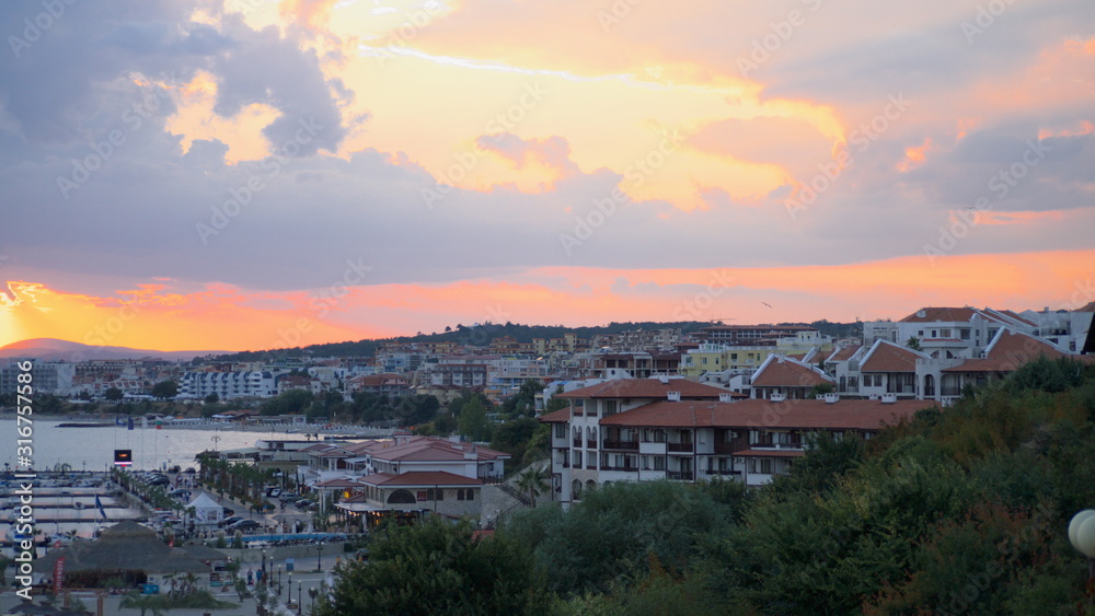 panoramic view of the city at sunset