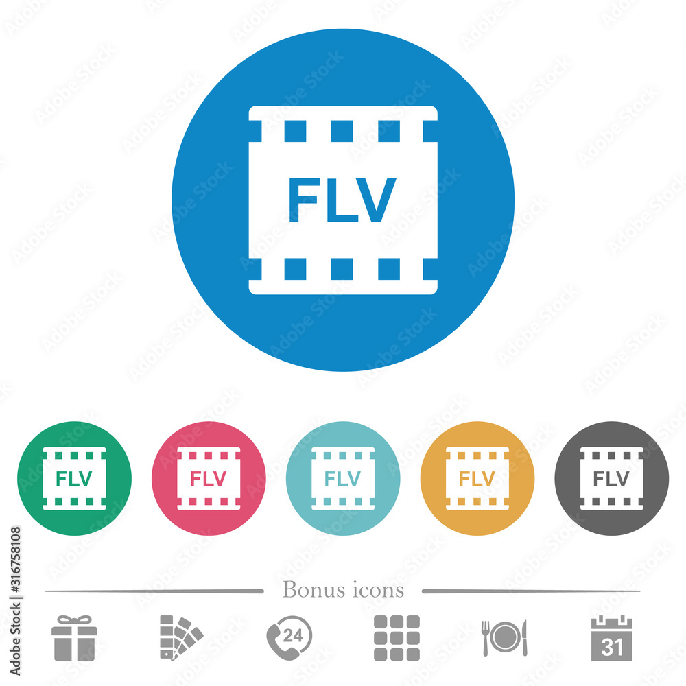FLV movie format flat round icons FLV movie format flat round icons