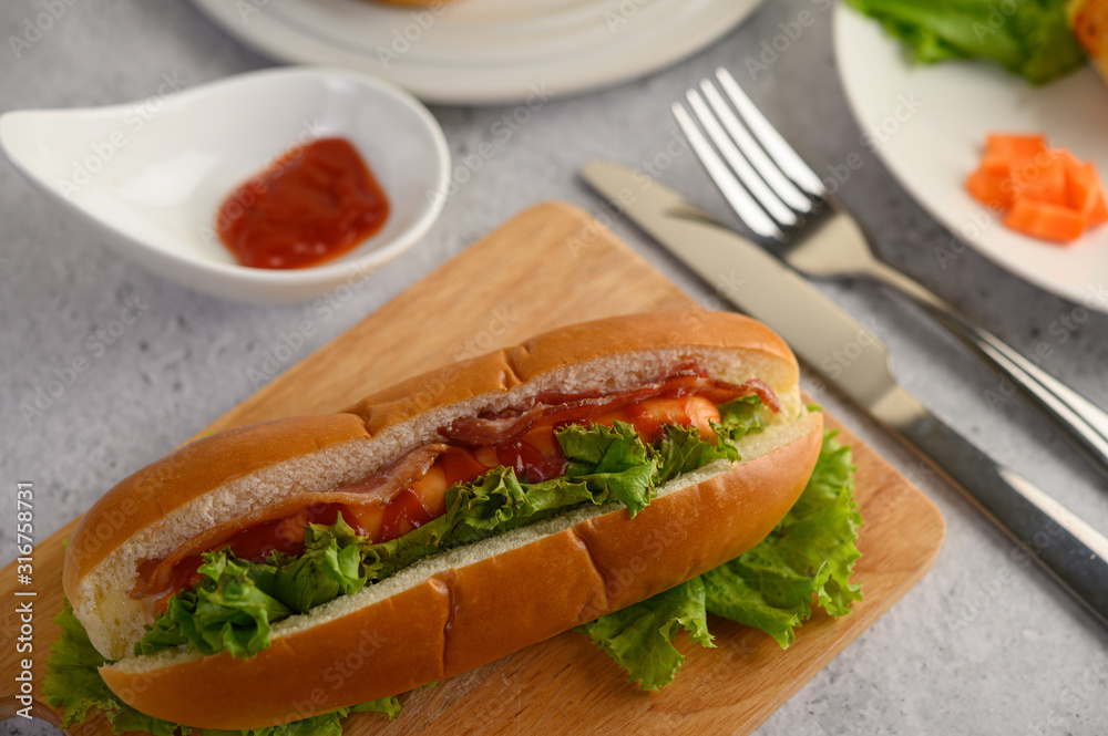 Appetizers with hotdog and bacon in bread Appetizers with hotdog and bacon in bread