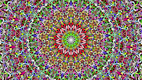 Colorful jungle kaleidoscope mandala background design - abstract geometric vector ornament wallpaper illustration