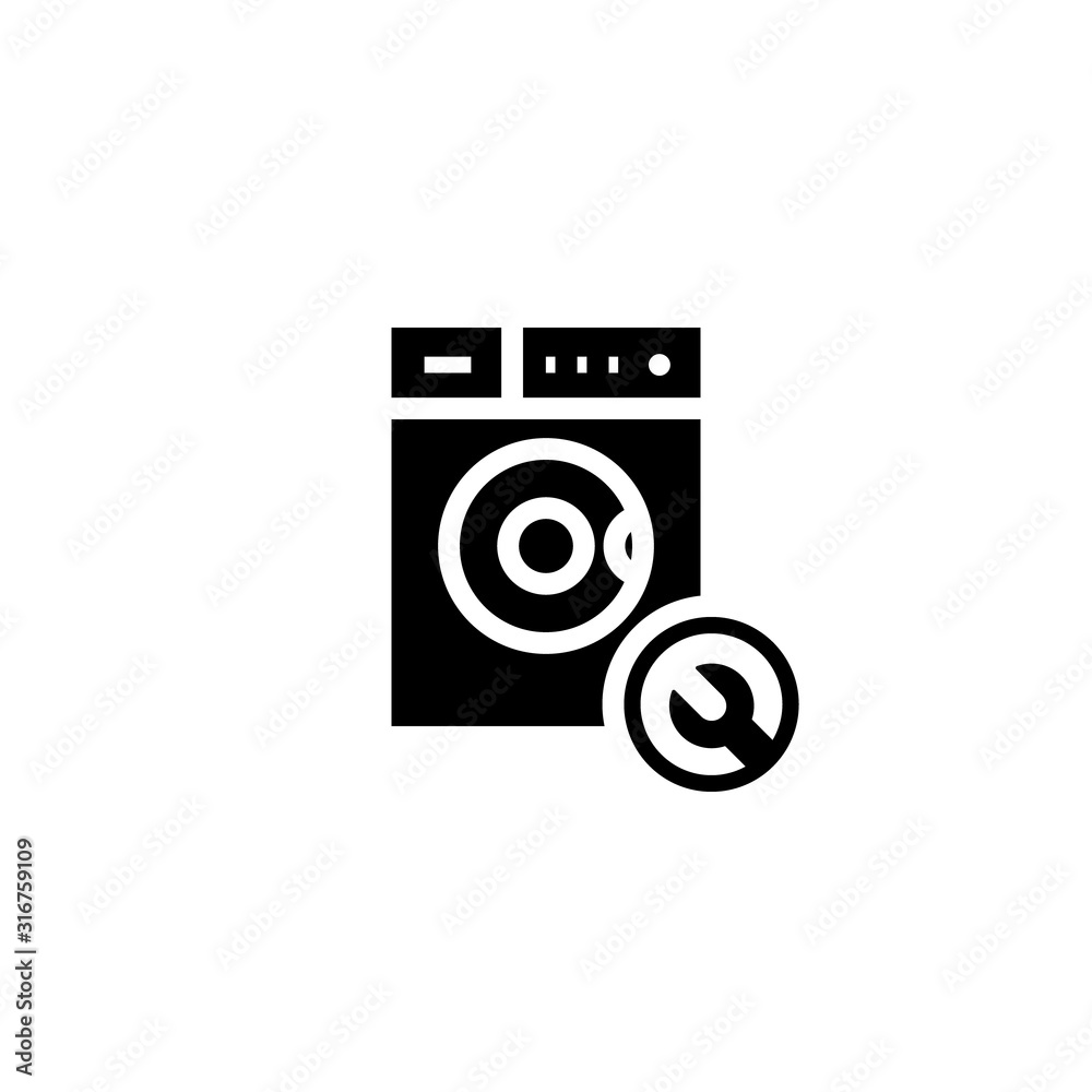 Broken washing machine silhouette icon. Clipart image isolated on white background Broken washing machine silhouette icon. Clipart image isolated on white background
