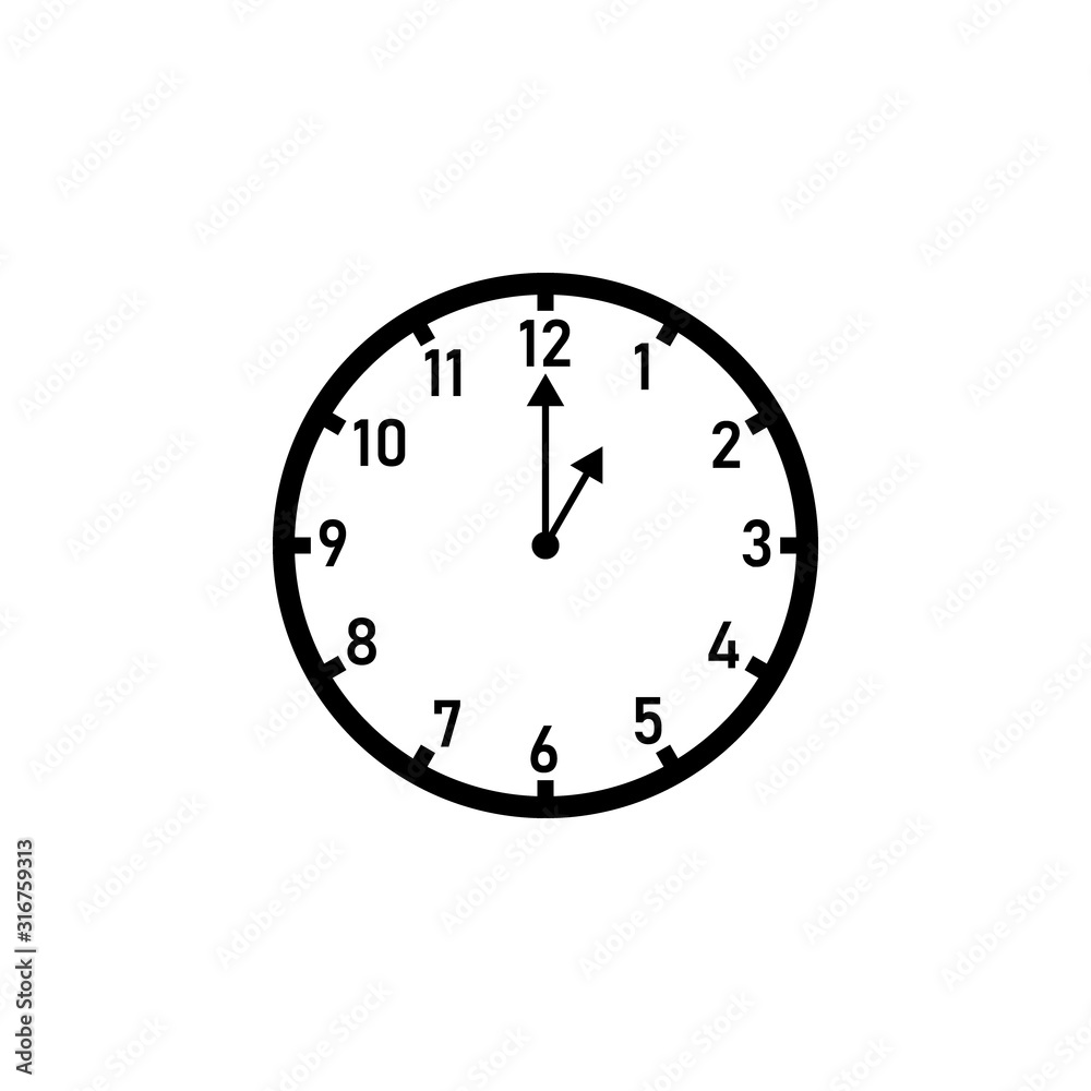 Wall clock displaying 1:00 o'clock. Clipart image isolated on white  background Stock Vector | Adobe Stock