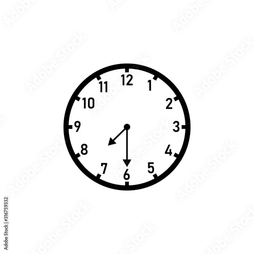 Wall clock displaying 7:30. Clipart image isolated on white background