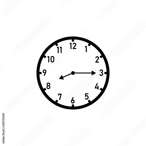 Wall clock displaying 8:15. Clipart image isolated on white background