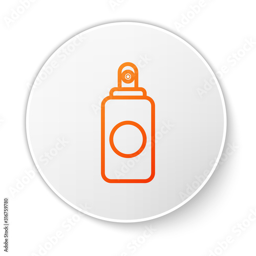 Orange line Spray can for air freshener, hairspray, deodorant, antiperspirant icon isolated on white background. White circle button. Vector Illustration