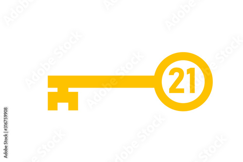 21st birthday key icon. Clipart image isolated on white background