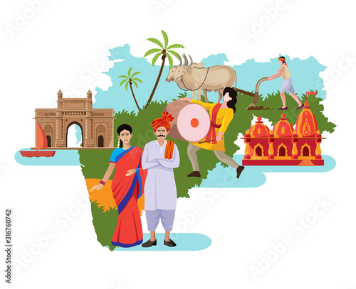 maharashtra culture with map vector photo