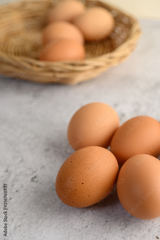 Organic brown eggs several on the floor Organic brown eggs several on the floor