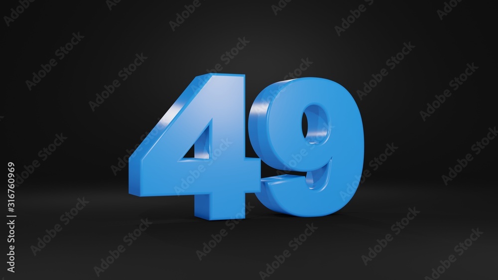 Number 49 in blue on black background, 3D illustration Number 49 in blue on black background, 3D illustration