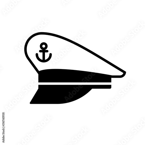 Nautical college cap, Captain headwear with anchor. Sailor, seaman symbol. Vector icon.
