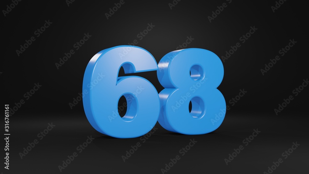Number 68 in blue on black background, 3D illustration Number 68 in blue on black background, 3D illustration