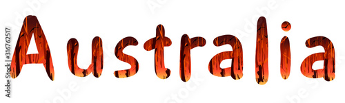 Lettering Australia . The letters are filled with the landscape of a burning forest. Vector illustration