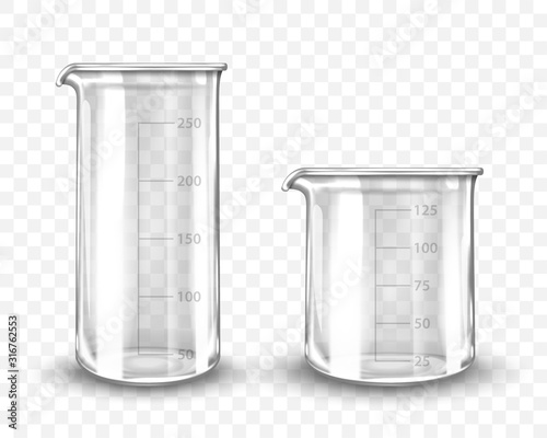 Clean empty laboratory glassware on transparent background. Vector realistic illustration