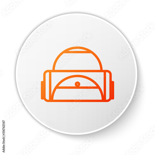 Orange line Sport bag icon isolated on white background. White circle button. Vector Illustration