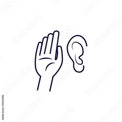 Hand cupping ear icon. Clipart image isolated on white background