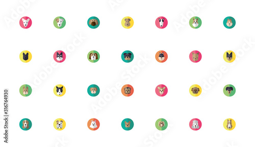 bundle of cute dogs heads icons