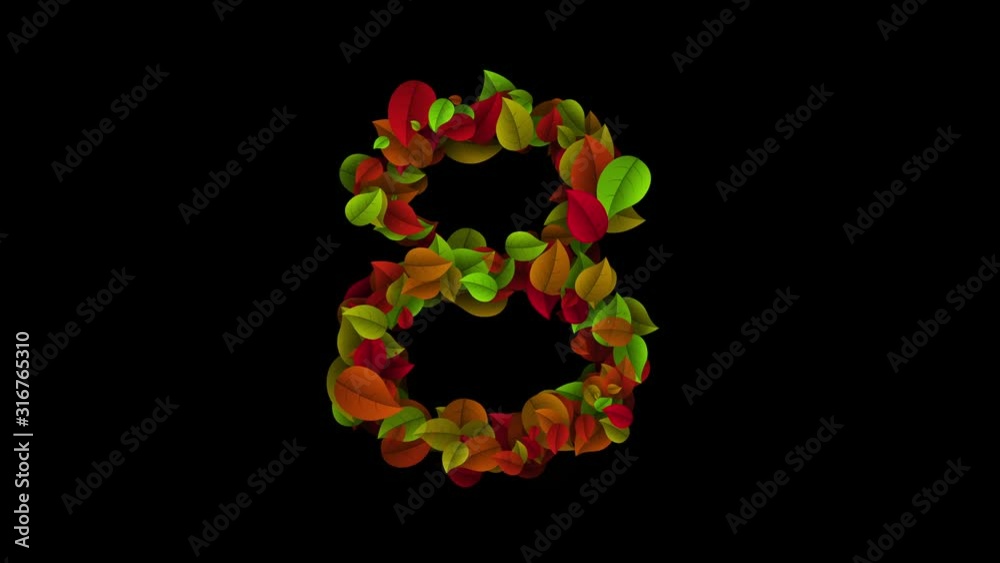 Number 8 made with colored leafs Number 8 made with colored leafs