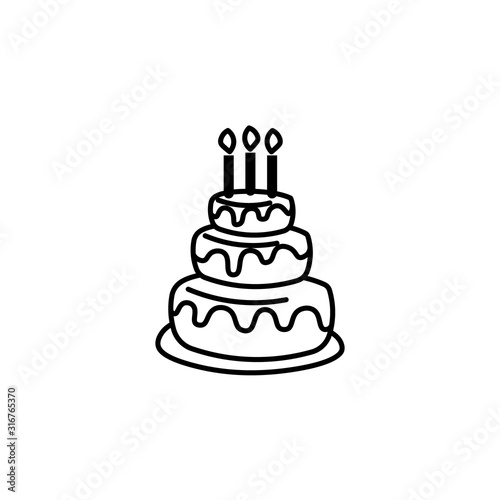 Three tier cake outline icon. Clipart image isolated on white background