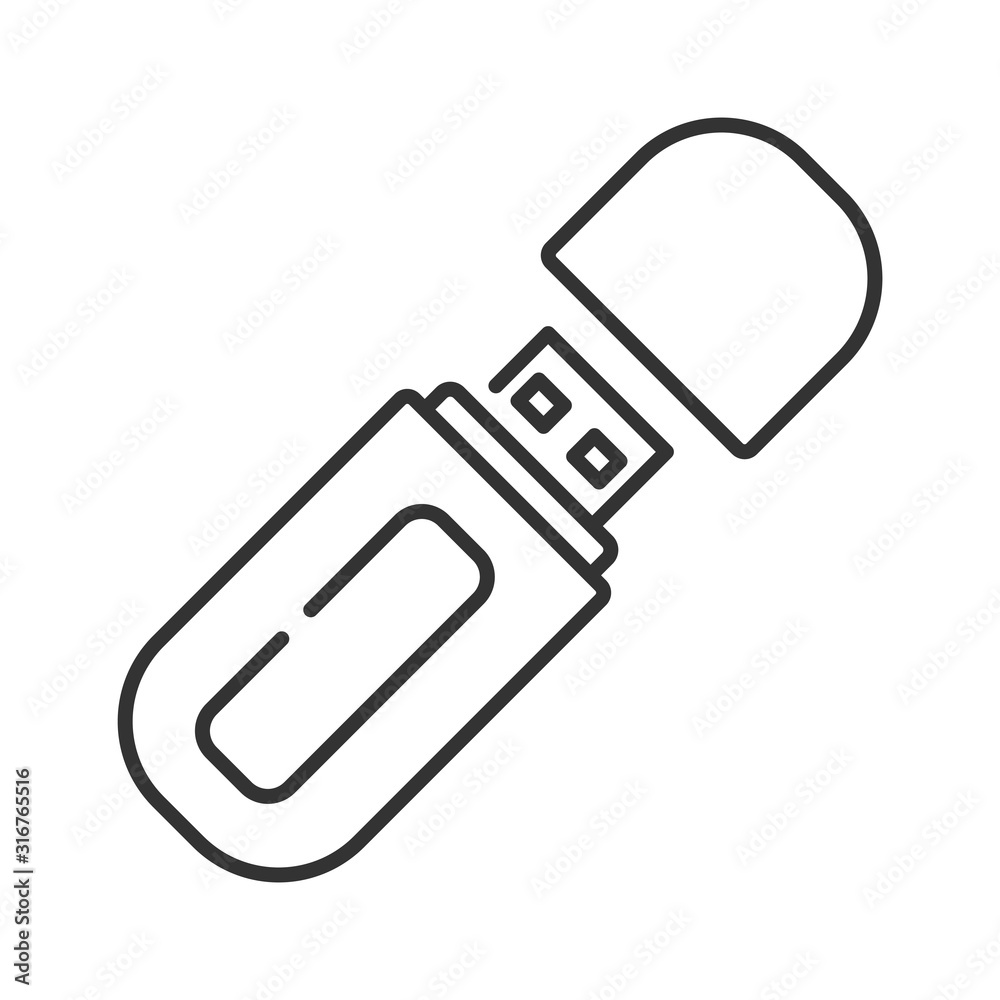 USB flash drive black line icon. Computer data storage concept. Hardware accessory. Sign for web page, mobile app, banner, social media. Editable stroke.