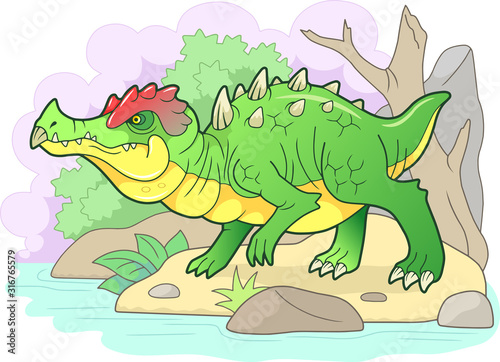cartoon scary carnivorous dragon went hunting, funny illustration © fargon