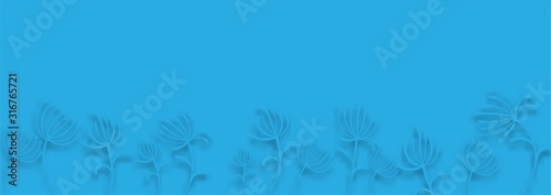 Abstract paper dandelions for web backdrop design. Blue background vector. Blue paper dandelions in beautiful style on light background