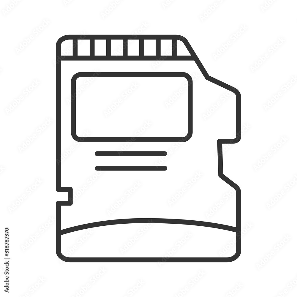 Micro SD memory card black line icon. Data storage concept. Hardware accessory. Symbol external hard drive. Sign for web page, mobile app, banner, social media. Editable stroke.