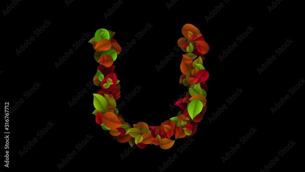 Letter U uppercase made with colored leafs Letter U uppercase made with colored leafs