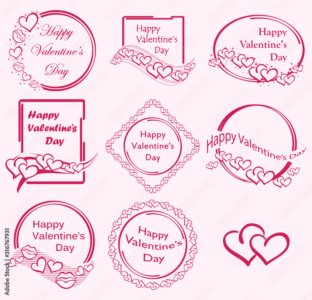 red vector stamps with hearts for valentine - happy valentine's day red vector stamps with hearts for valentine - happy valentine's day