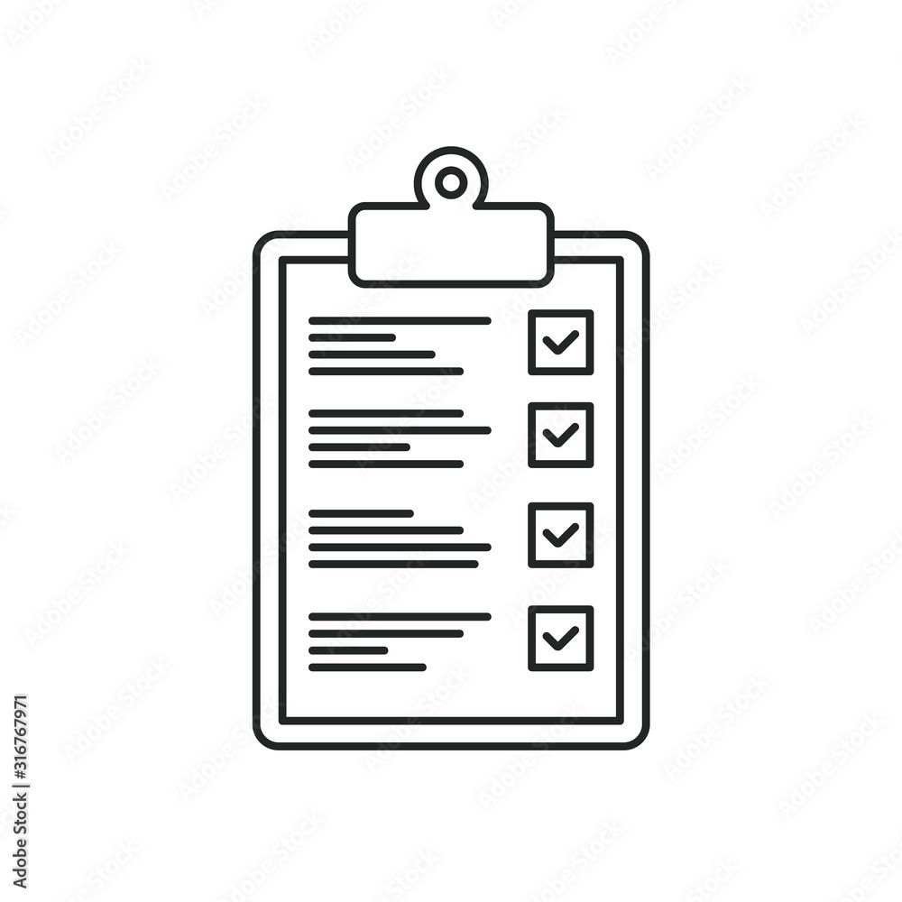 Checklist thin line icon. Approved document. Vector Checklist thin line icon. Approved document. Vector
