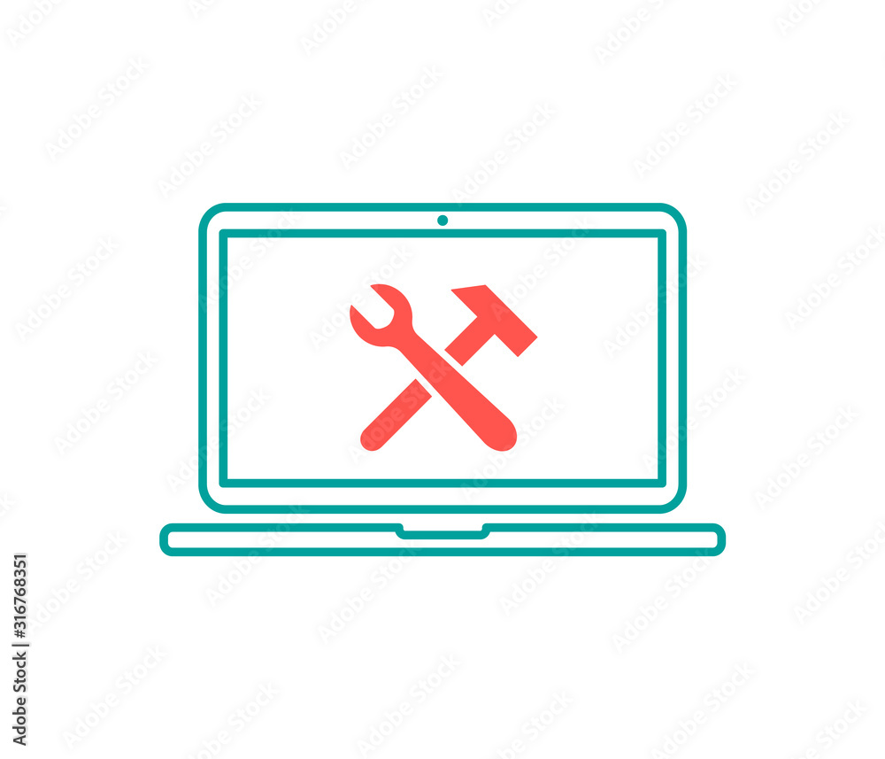 Laptop repair vector icon. Service center thin line icon Laptop repair vector icon. Service center thin line icon