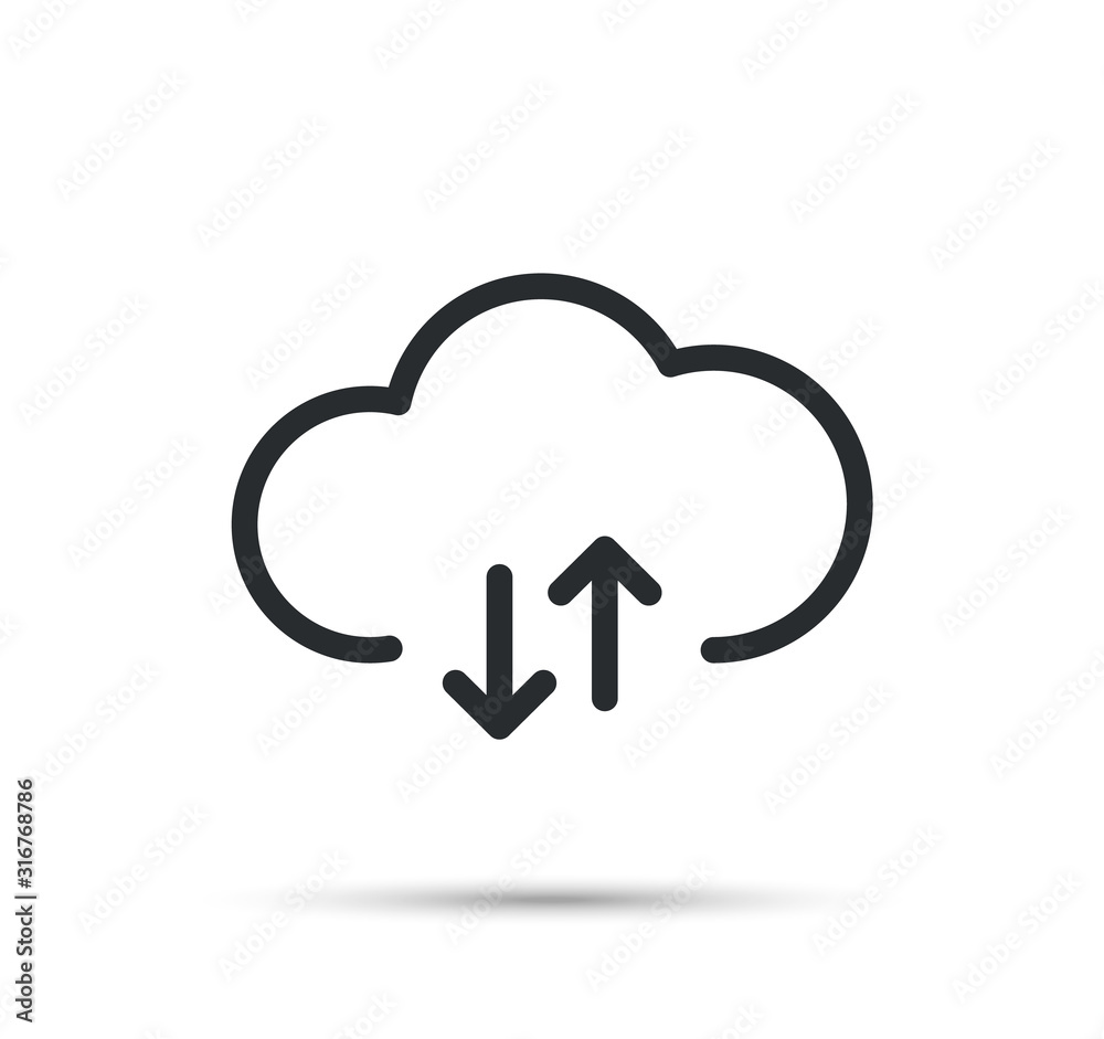 Vector cloud storage with arrow up and down. Cloud download and upload icon. Vector cloud storage with arrow up and down. Cloud download and upload icon.