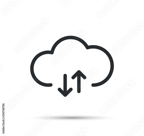 Vector cloud storage with arrow up and down. Cloud download and upload icon.