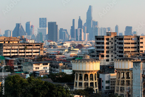 Cityscape of central Bangkok, Thailand. View from the Golden Mount.