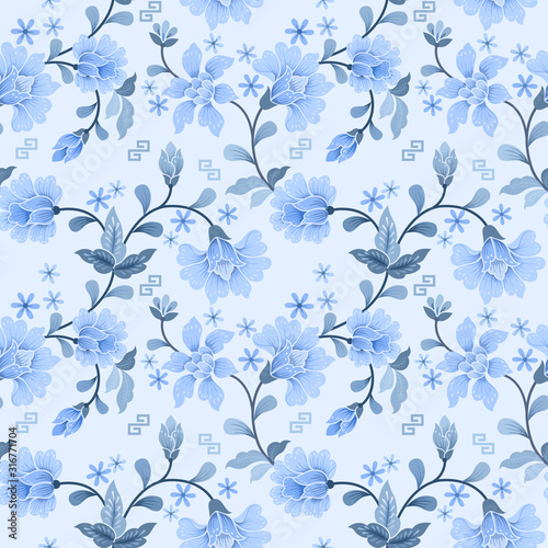 white and blue flower design seamless pattern