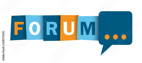 FORUM colorful vector typographic web button with speech bubble symbol