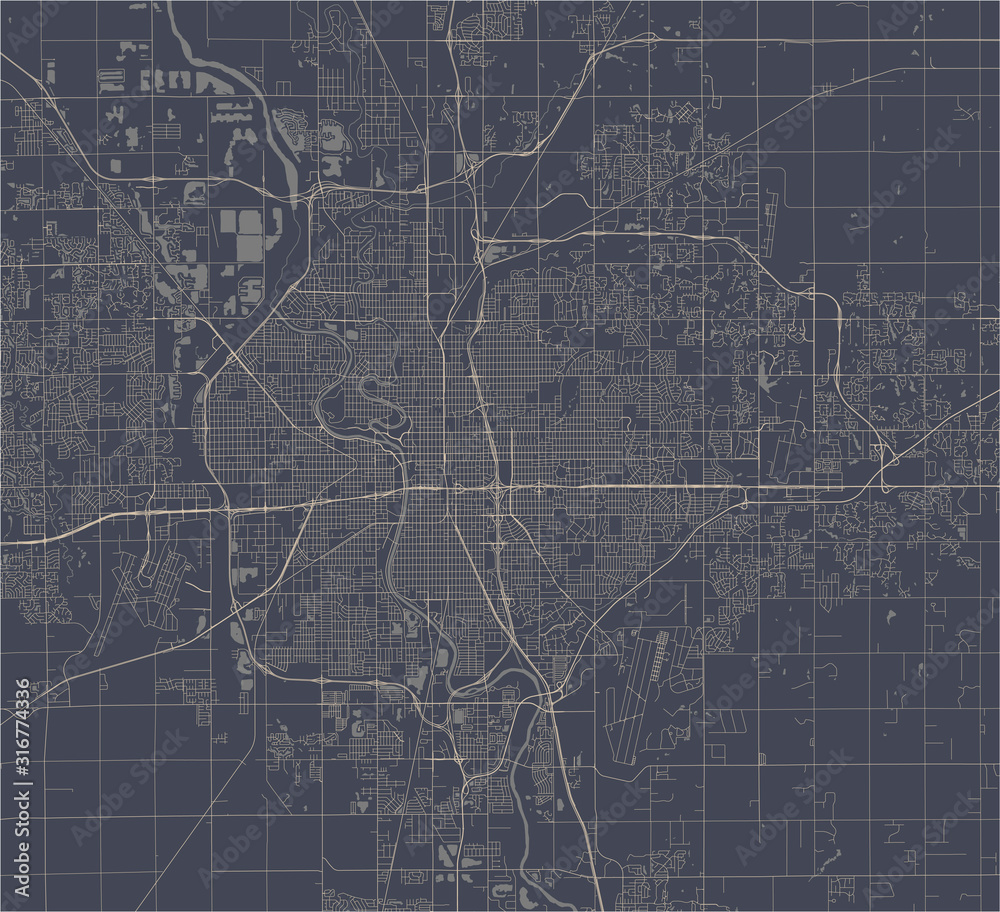 map of the city of Wichita, Kansas, USA