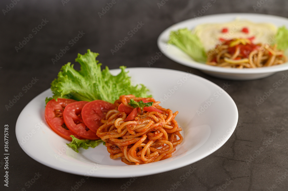 appetizing cooked spaghetti italian pasta with tomato sauce