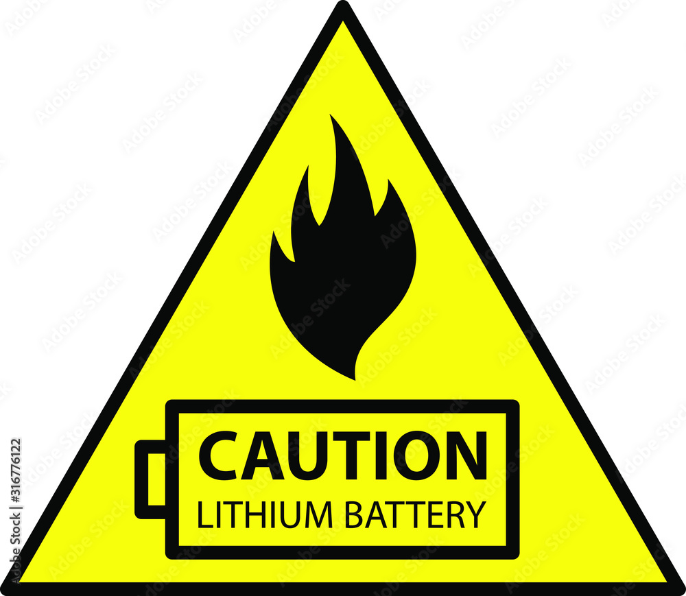lithium ion battery Caution - obrazy, fototapety, plakaty 
